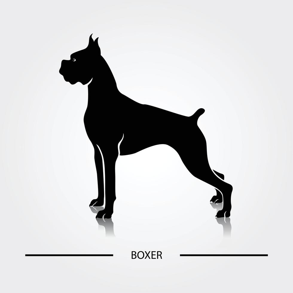 Ilustración de vector de silueta de perro boxer. siluetas negras de razas de perros.