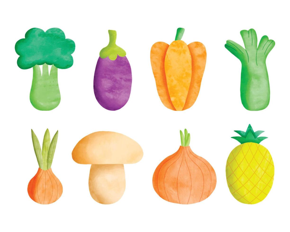Set of watercolor fruits and vegetables vector