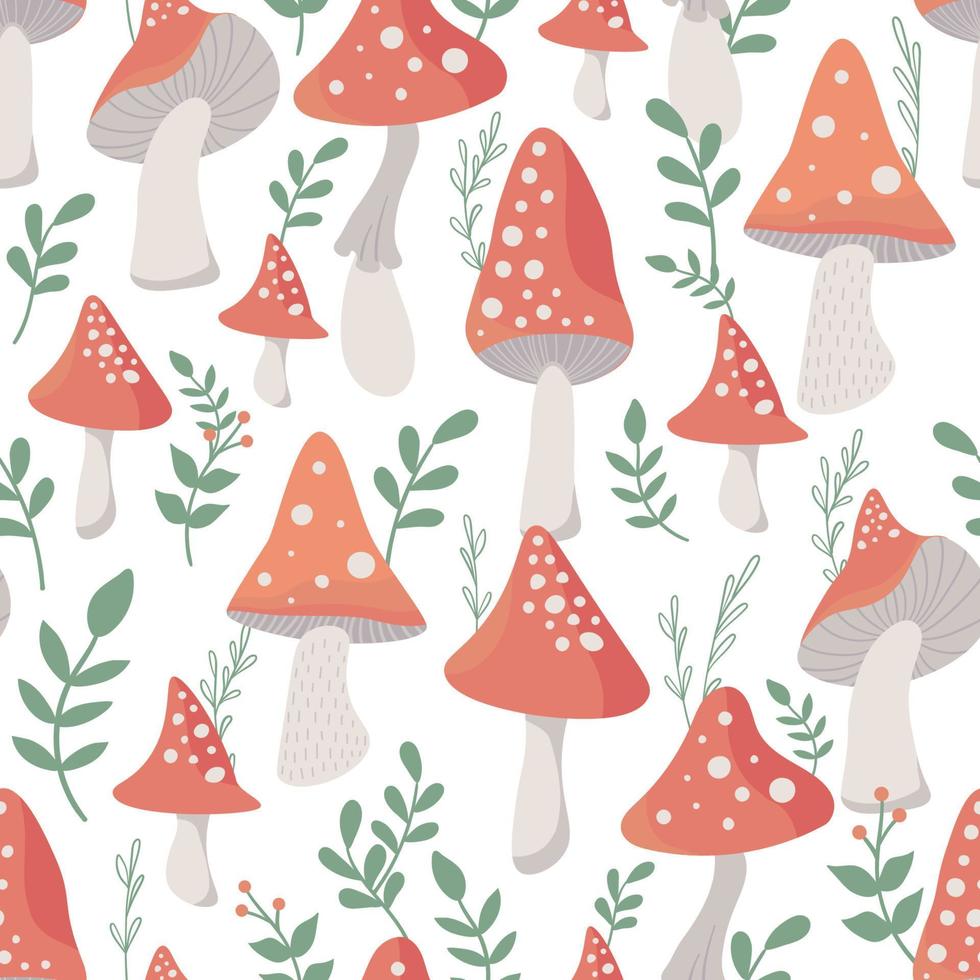 cute red fly agaric mushrooms. seamless pattern vector