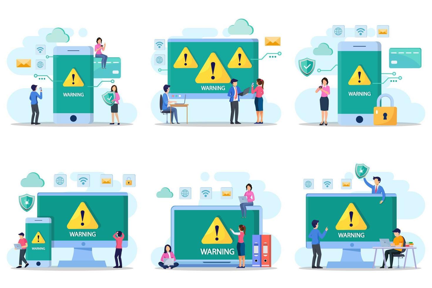 concepto de advertencia de error del sistema operativo. ilustración vectorial notificación de advertencia seguridad y protección antivirus vector