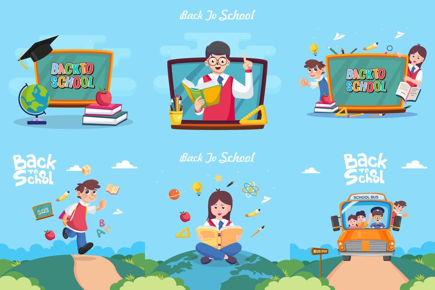 Modern flat design of back to school illustration concept. Flat Style vector template suitable for Web Landing Page, Background.