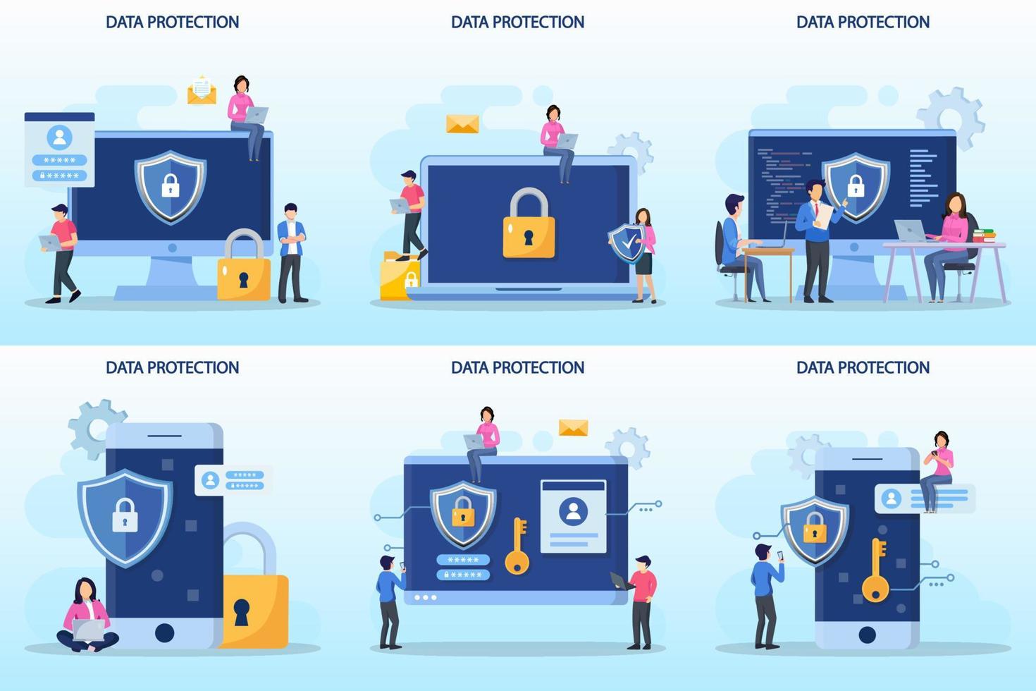 concepto de protección de datos. seguridad de datos y privacidad e ilustración de vector plano de seguridad de internet.