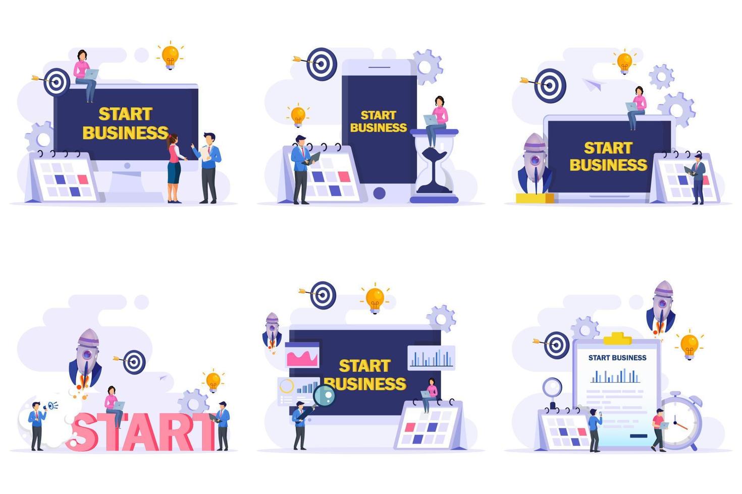 Start business concept. Flat design new business project start up development and launch a new innovation product on a market. vector