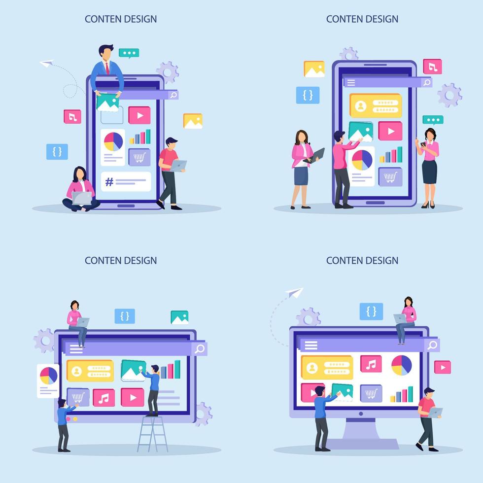 Software infographics, ideas for designer content. UI design concept with characters vector illustration