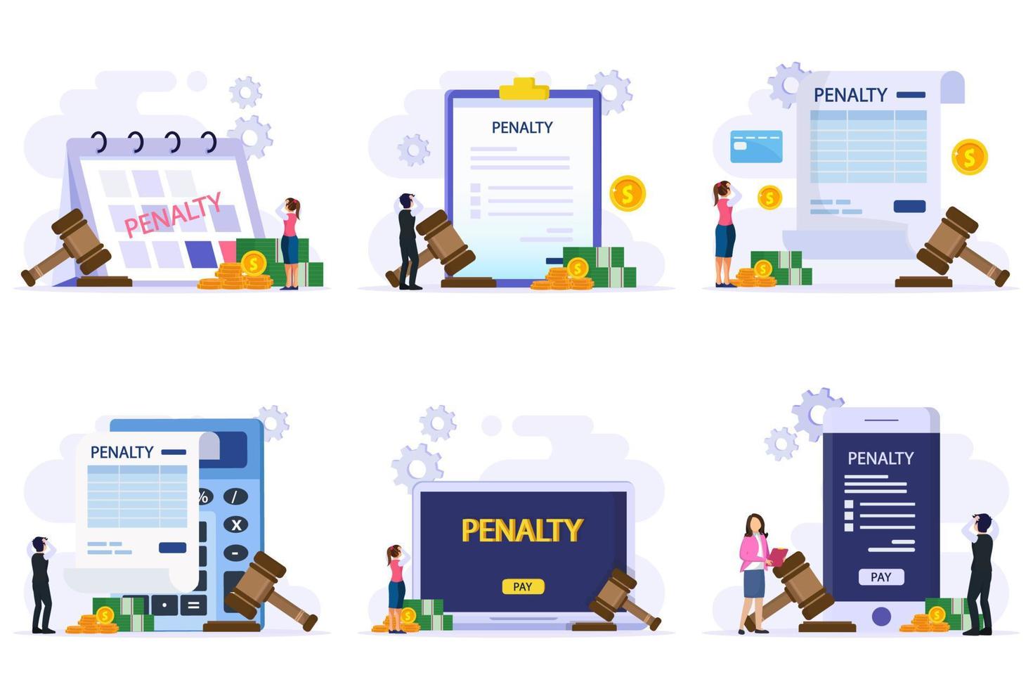 Penalty vector concept. Stressful businessman looking at a charge and expense punishment notice.