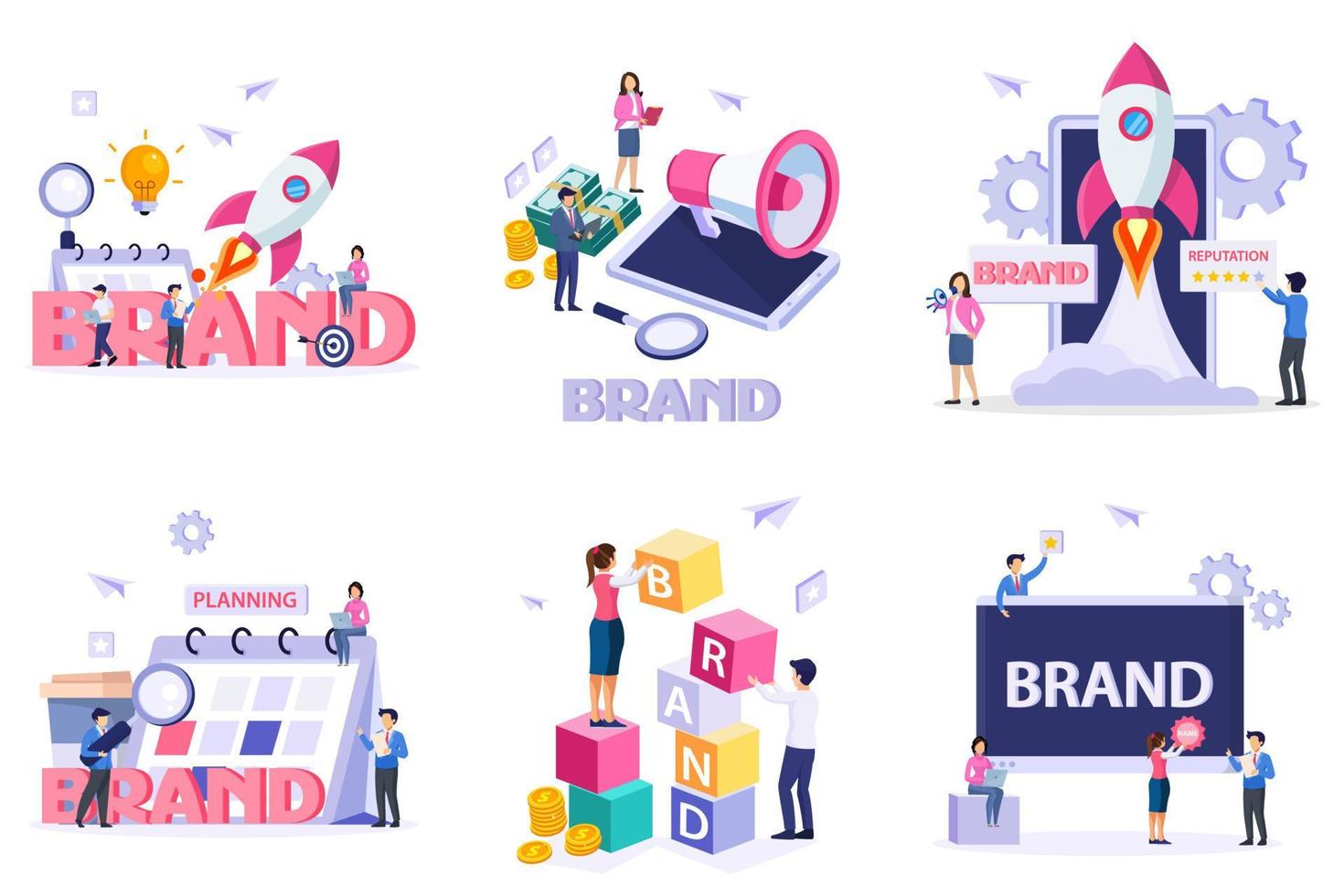 concepto de vector de marca comercial. construcción de la estrategia de marketing de la marca. nombre de marca, planificación de marca, reputación de marca.