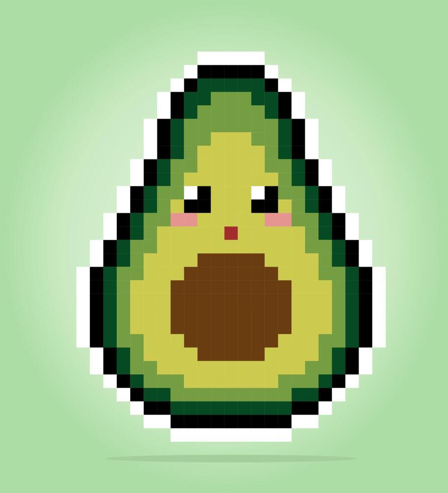 Avocado Pixel characters 8 bit. Fruit in vector illustrations for game assets and cross stitch.