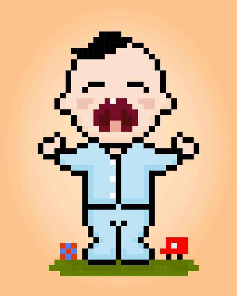 Pixel baby boy is crying. Vector Illustration of cute babies.