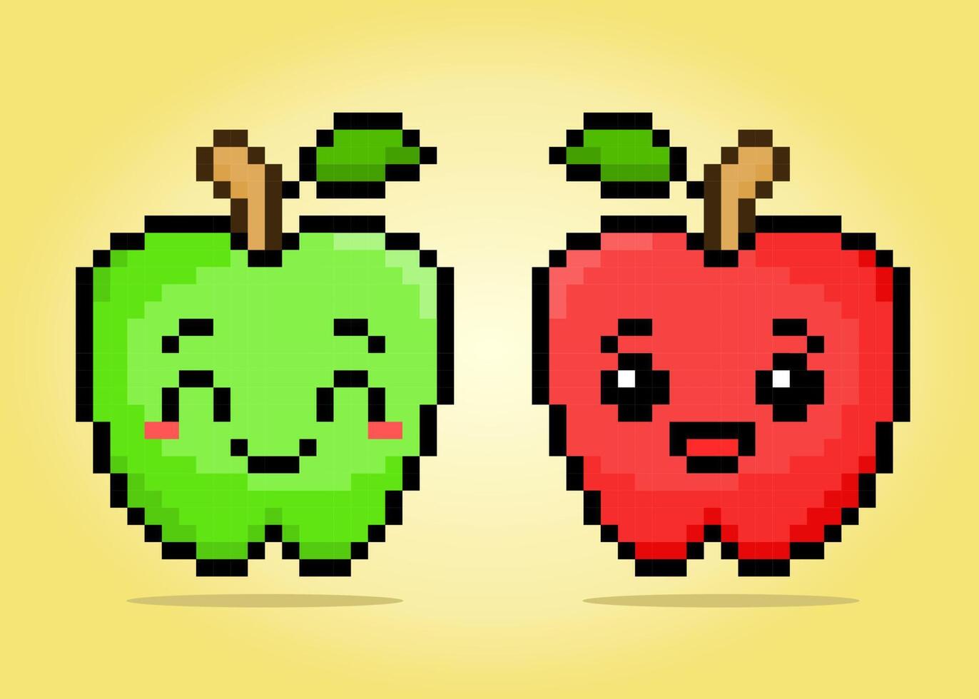 el carácter de manzana de píxel de 8 bits es verde y rojo. fruta en ilustración vectorial para activos de juego. vector