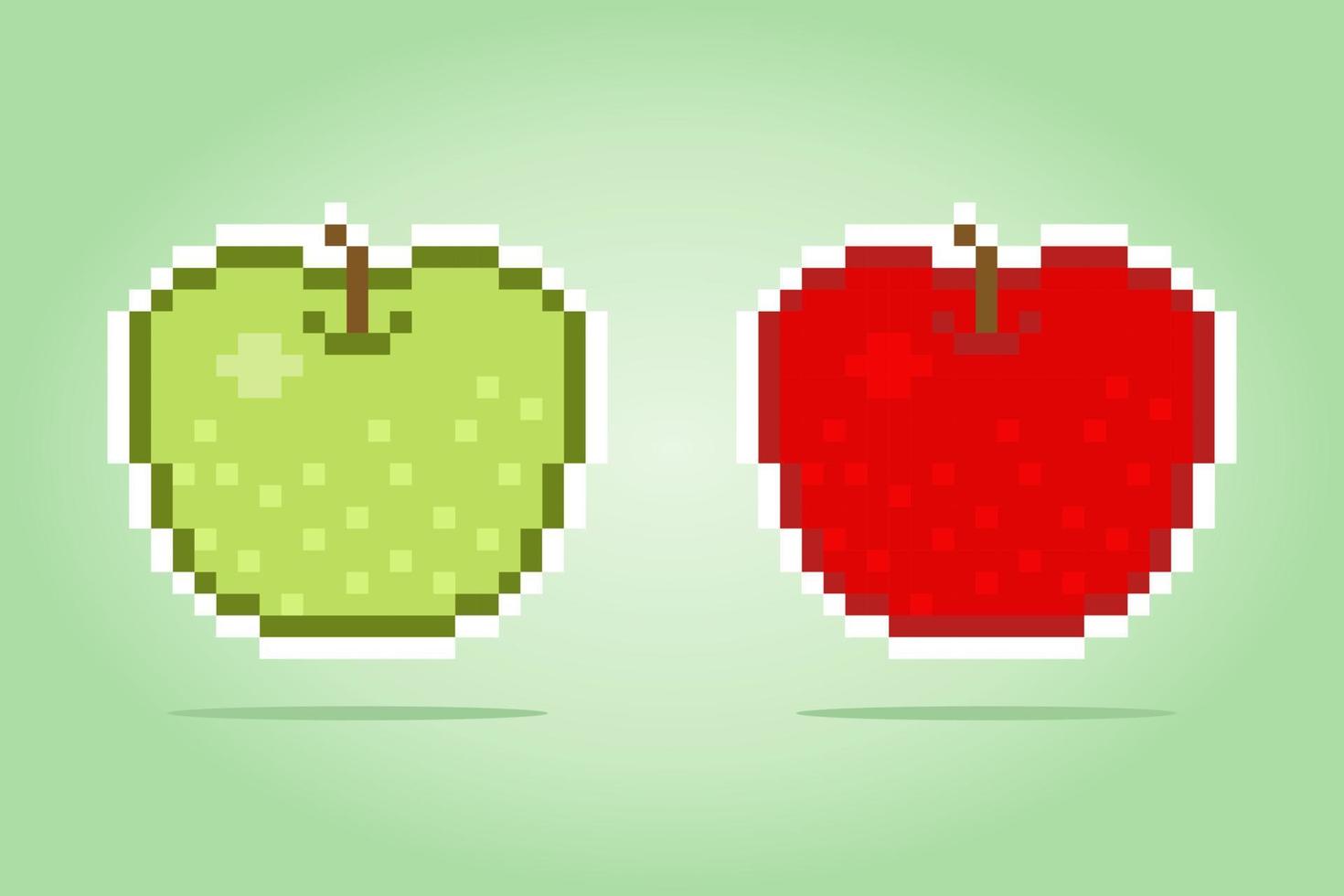 8 bit Pixel art apple fruits. Fruit pixels for game assets in vector illustration.