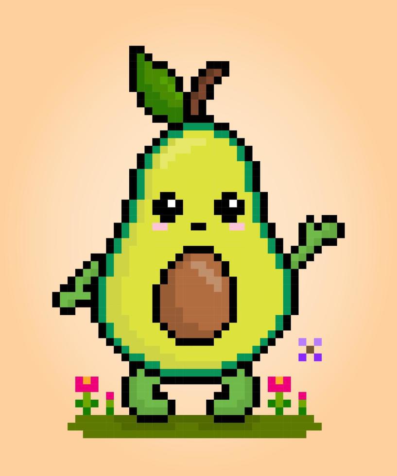 Avocado Pixel characters 8 bit. Fruit in vector illustrations for game assets and cross stitch.