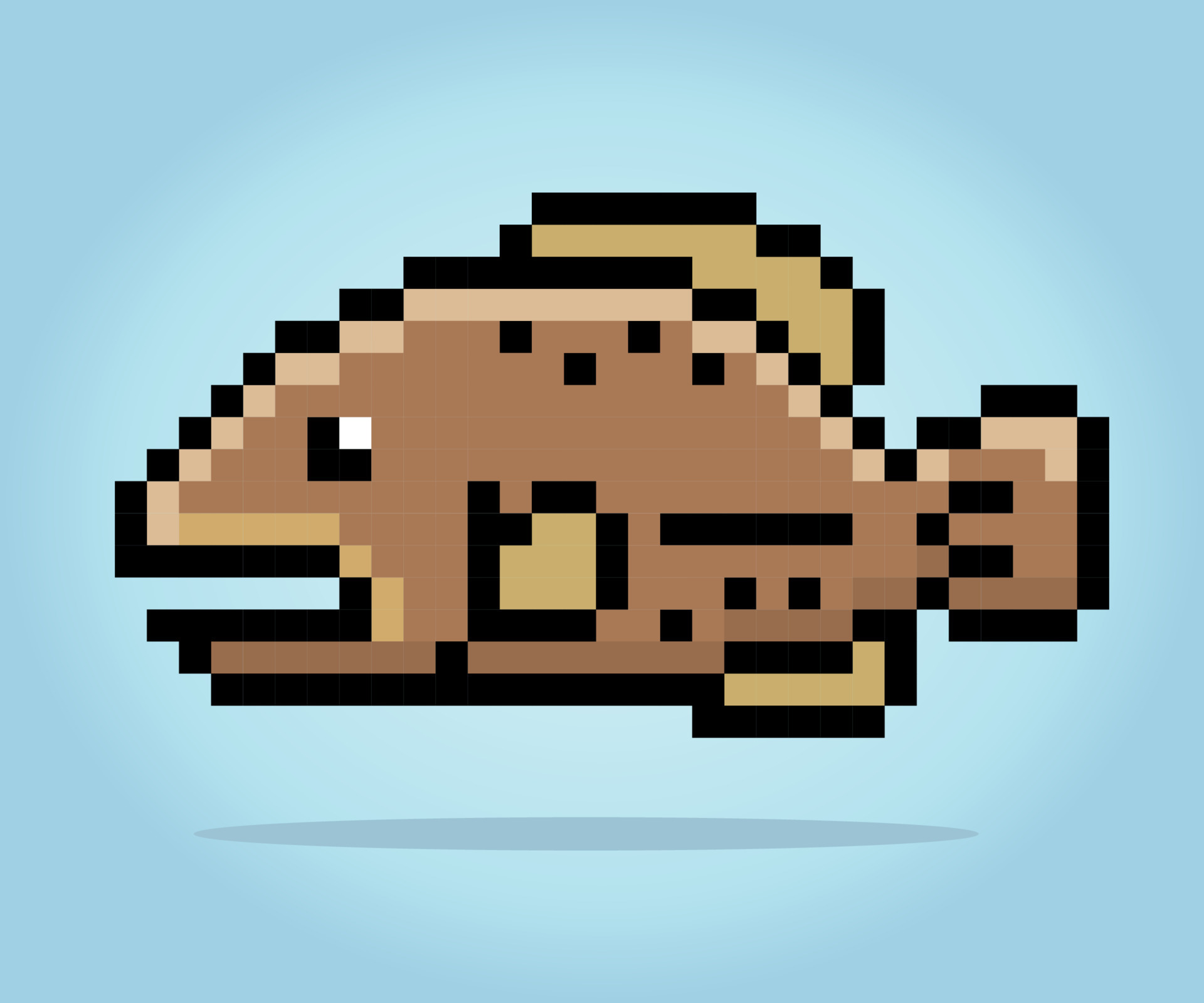 Pixel 8 bit brown trout fish. Animals for game assets in vector