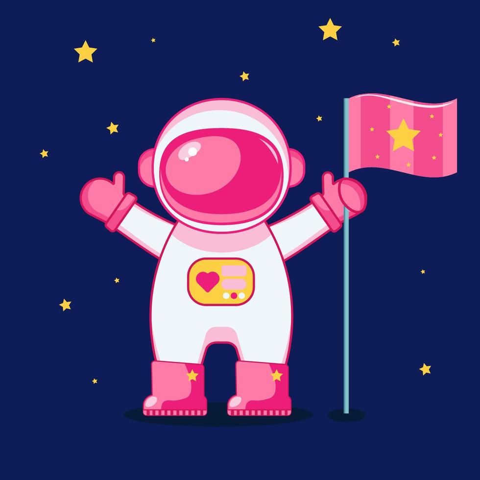 a girl cosmonaut in a pilot's flight suit holds a flag in her hand vector