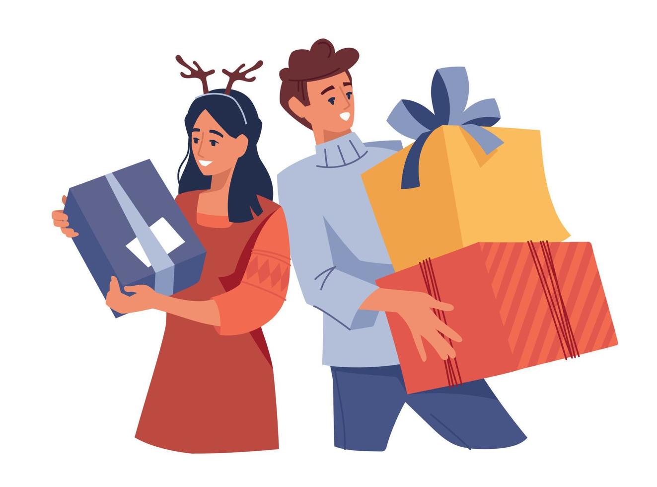 People with gifts. Preparing for the new year, Christmas. Vector image.