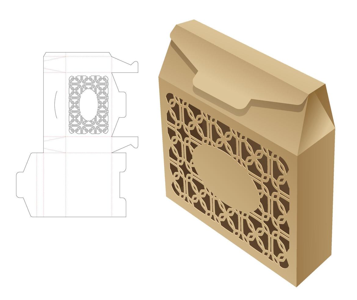 Plantilla troquelada de caja con tapa estarcida y maqueta 3d vector