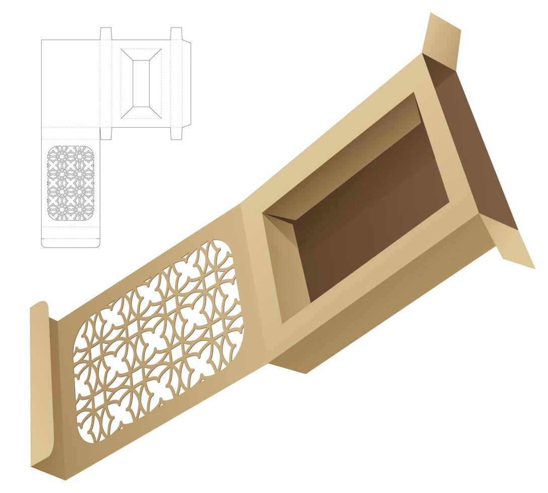 caja abatible con plantilla troquelada de patrón de lujo estampado y maqueta 3d vector