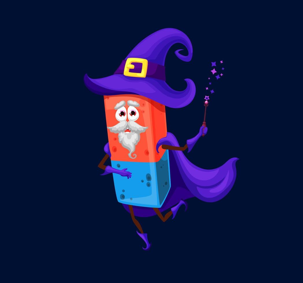 Cartoon school eraser wizard or warlock character vector