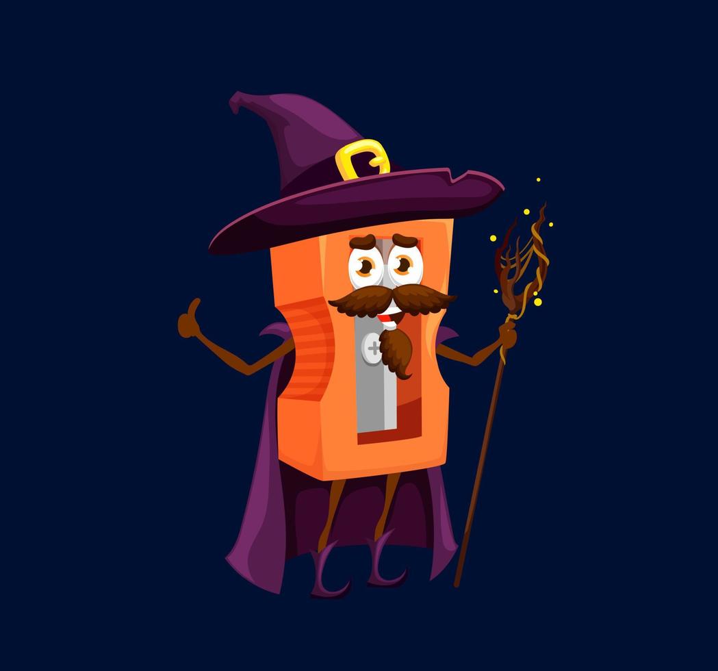 Cartoon school sharpener wizard, warlock character vector