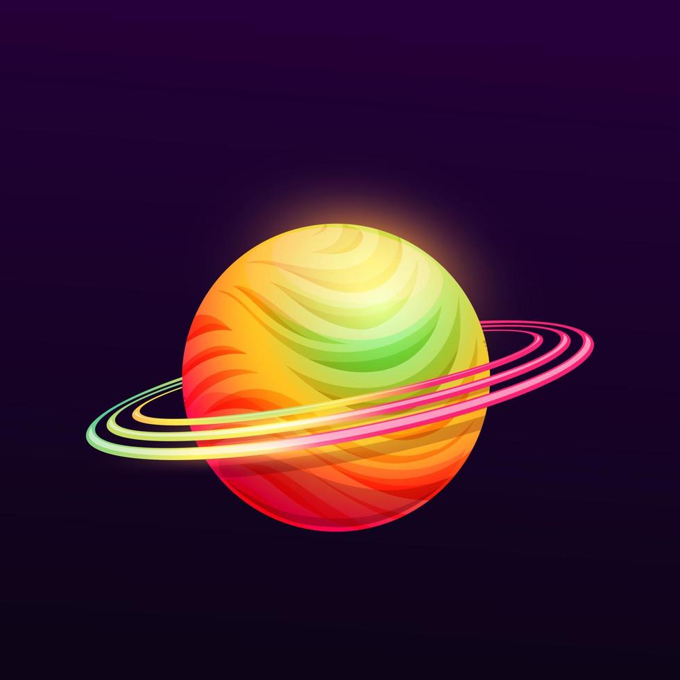 Round galaxy planet with color rings GUI icon vector