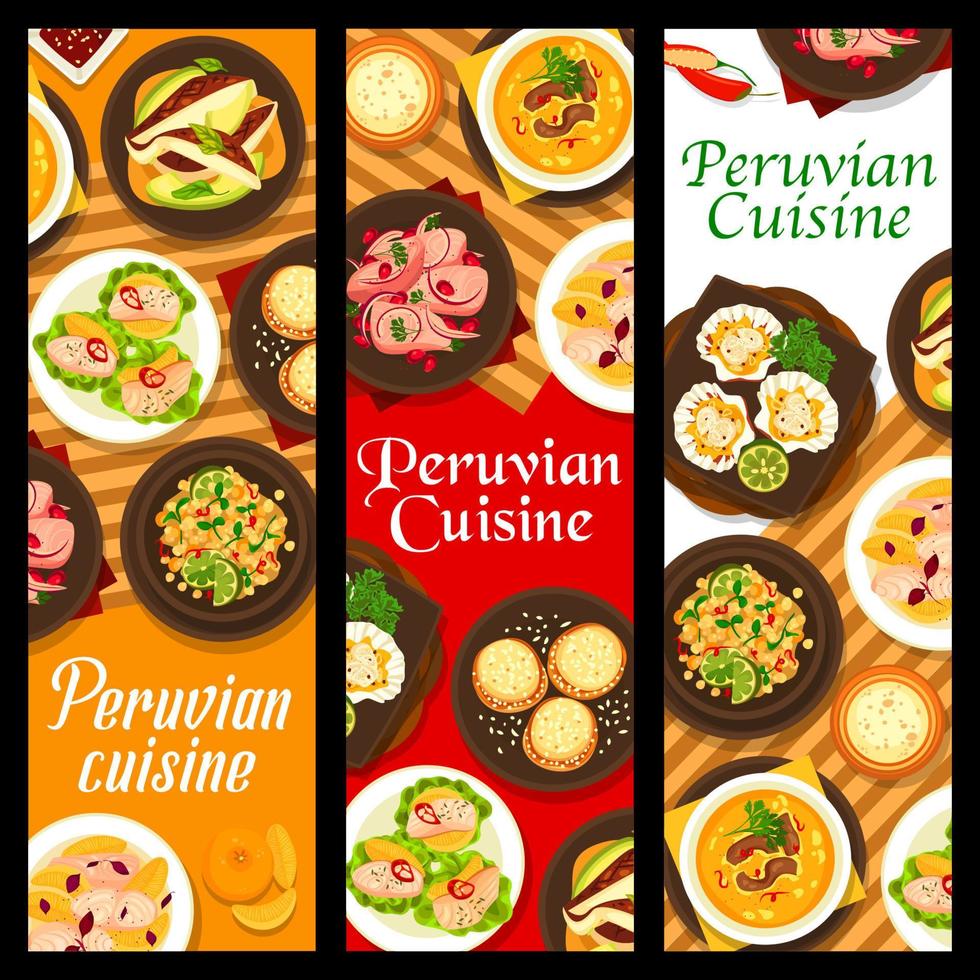 cocina peruana restaurante comidas banners verticales vector