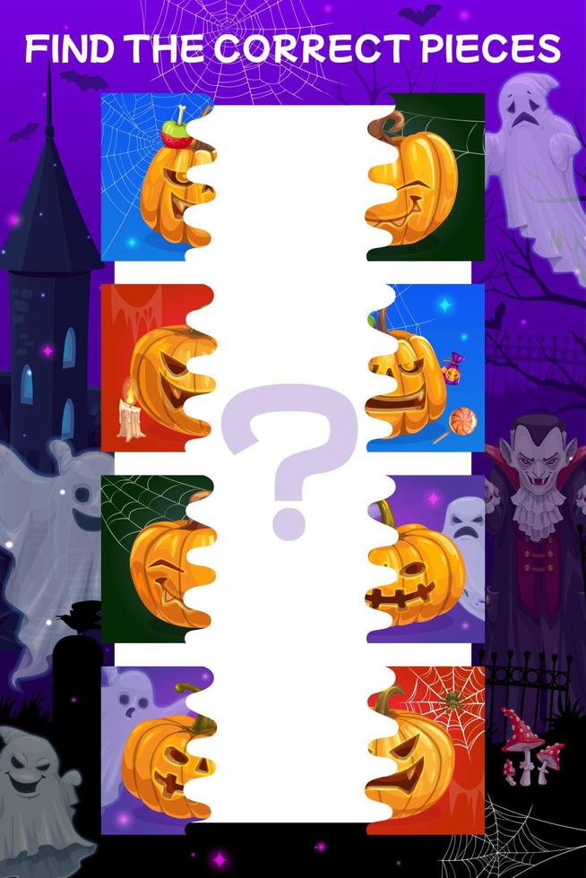 encuentra la media pieza correcta de calabaza de halloween vector