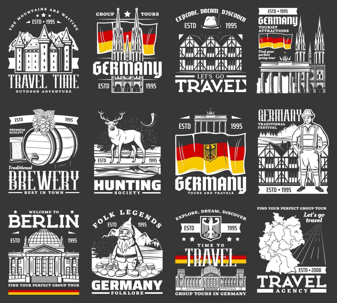 viajar a iconos vectoriales de alemania, monumentos alemanes vector