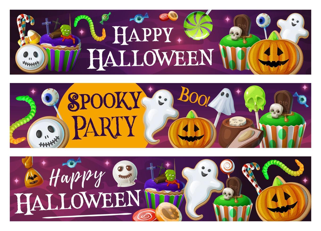 Halloween banner with sweets, dessert and cookies vector