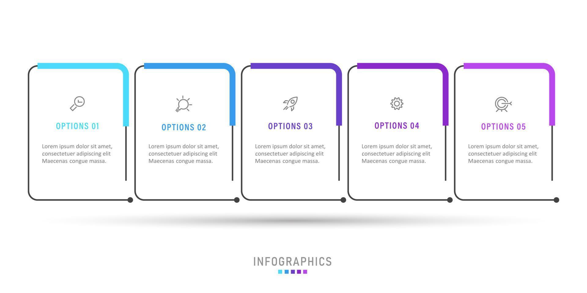 plantilla de diseño de etiquetas infográficas vectoriales con iconos y 5 opciones o pasos. se puede utilizar para diagramas de proceso, presentaciones, diseño de flujo de trabajo, banner, diagrama de flujo, gráfico de información. vector