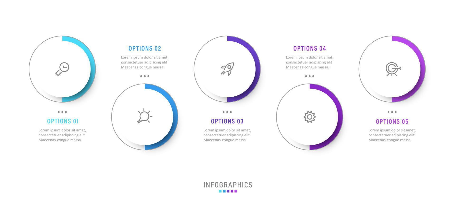 plantilla de diseño de etiquetas infográficas vectoriales con iconos y 5 opciones o pasos. se puede utilizar para diagramas de proceso, presentaciones, diseño de flujo de trabajo, banner, diagrama de flujo, gráfico de información. vector