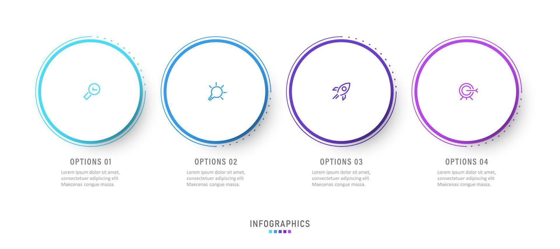 plantilla de diseño de etiquetas infográficas vectoriales con iconos y 4 opciones o pasos. se puede utilizar para diagramas de proceso, presentaciones, diseño de flujo de trabajo, banner, diagrama de flujo, gráfico de información. vector