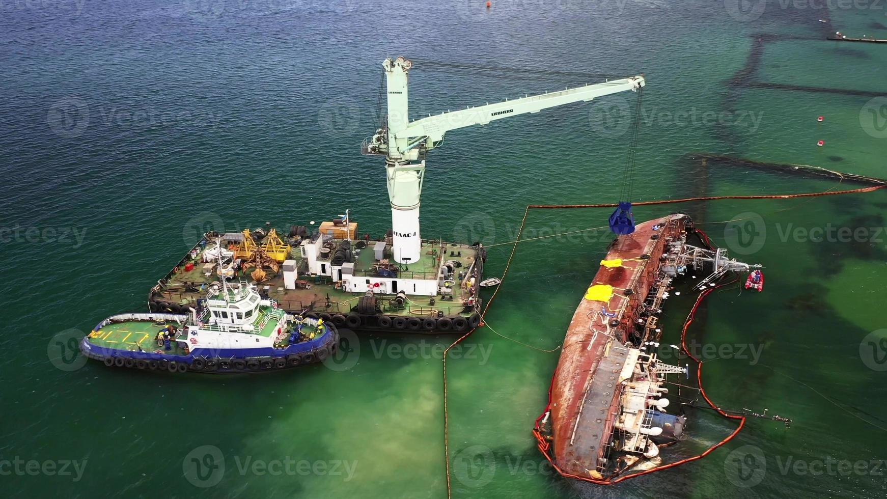 View of an old tanker that ran aground and overturned photo