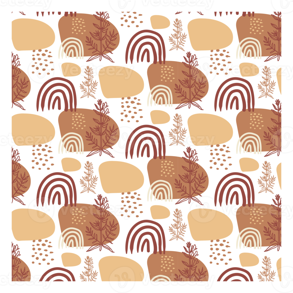 Boho Blob Shape and Floral Seamless Pattern png