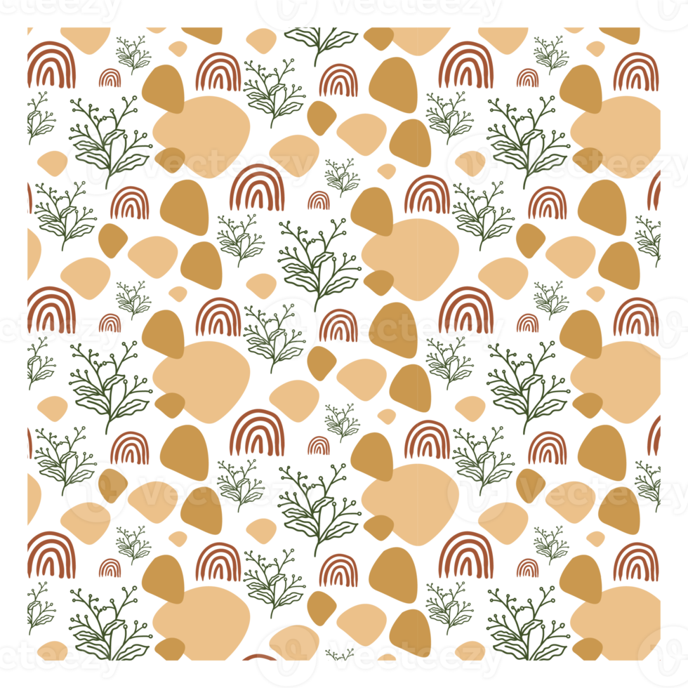 Boho Blob Shape and Floral Seamless Pattern png