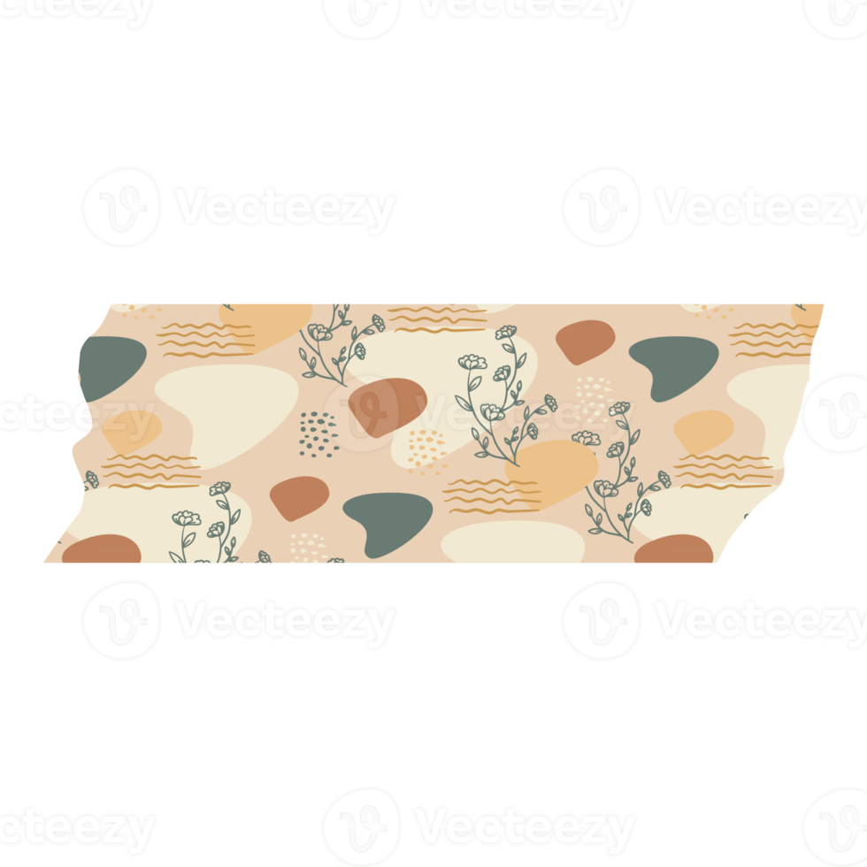 Boho Blob Shape and Floral Pattern Washi Tape png