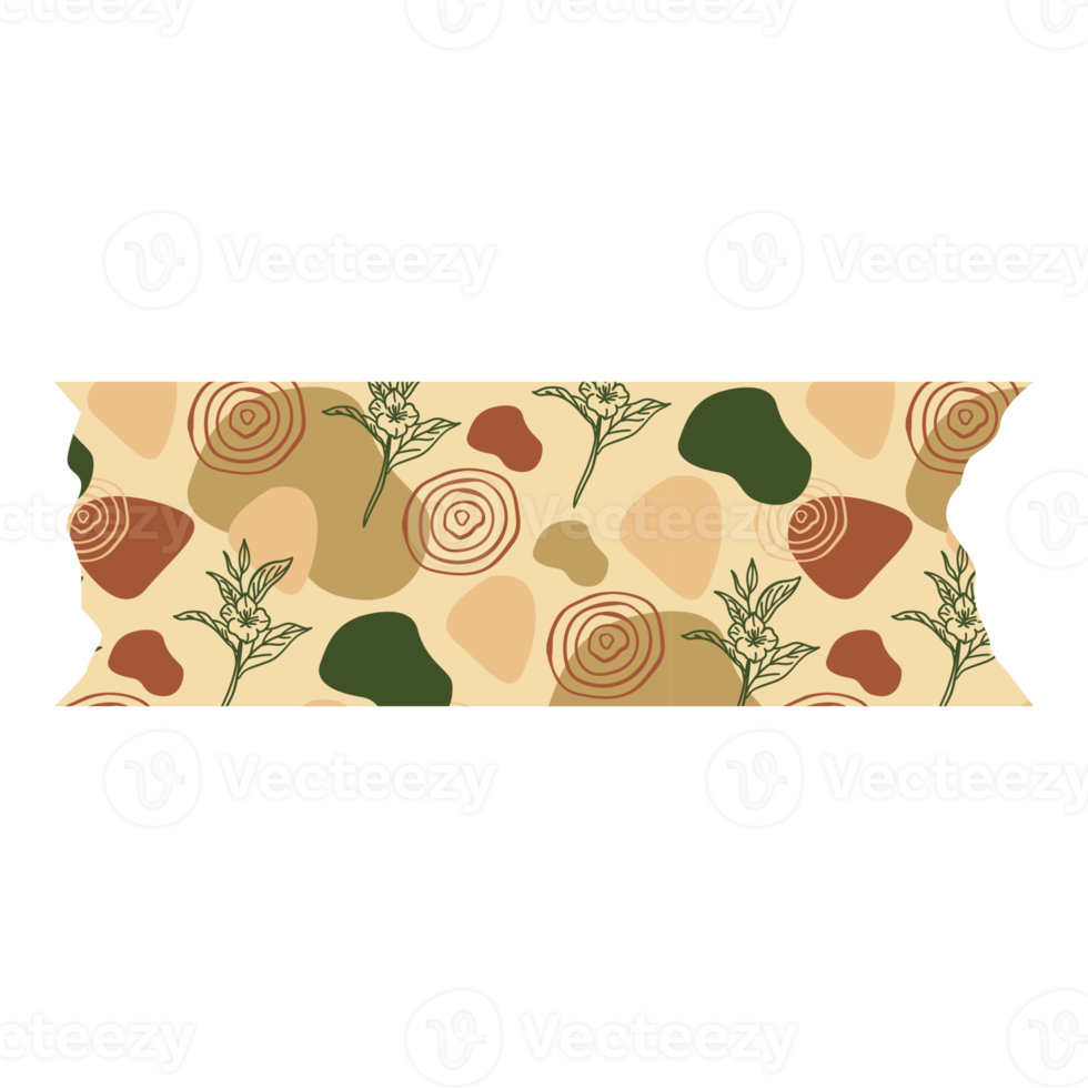 Boho Blob Shape and Floral Pattern Washi Tape png