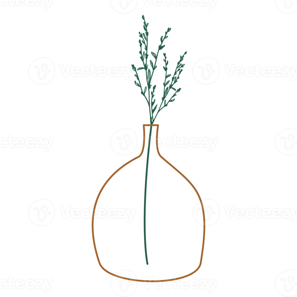 estetisk linje konst blomma kvist vas png