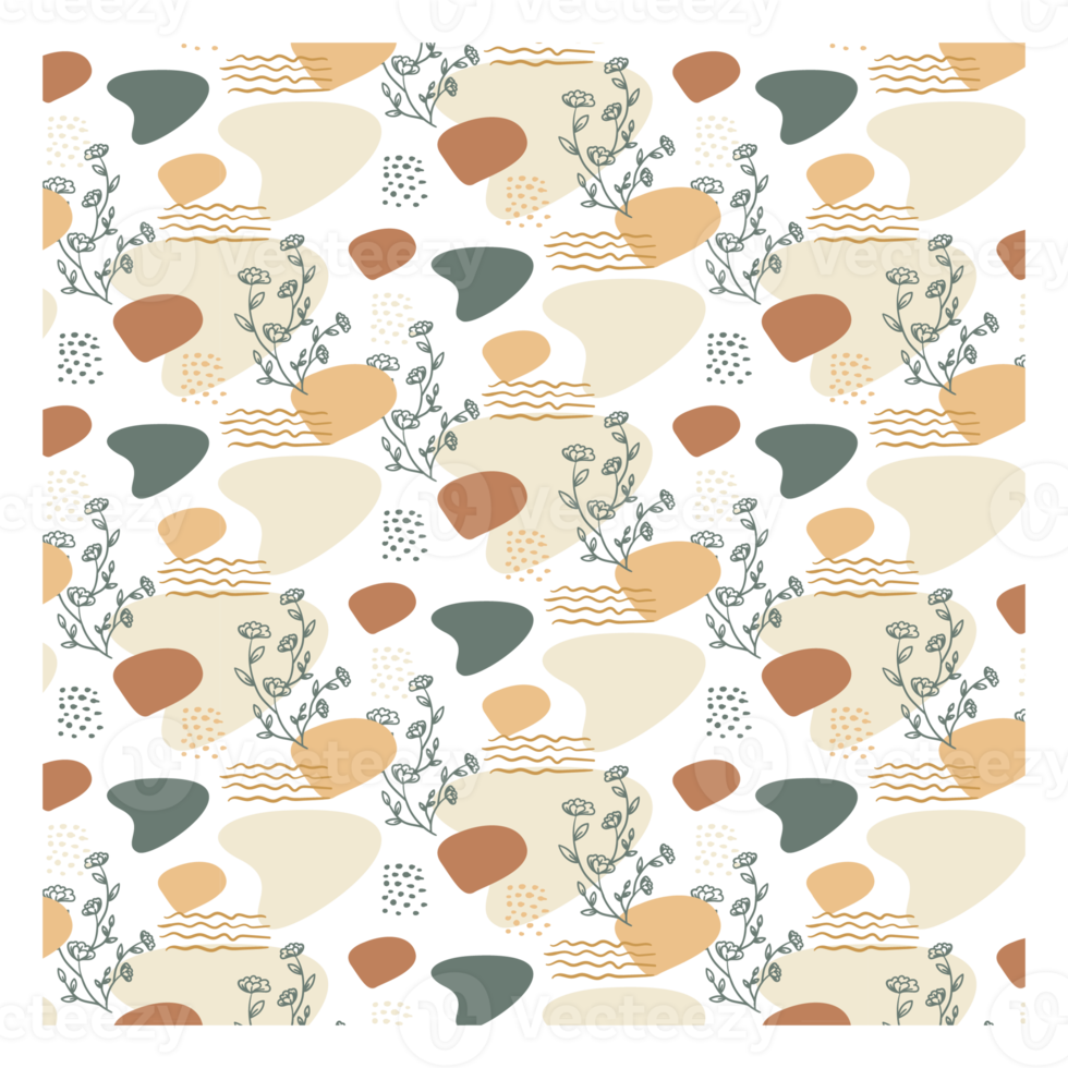 Boho Blob Shape and Floral Seamless Pattern png