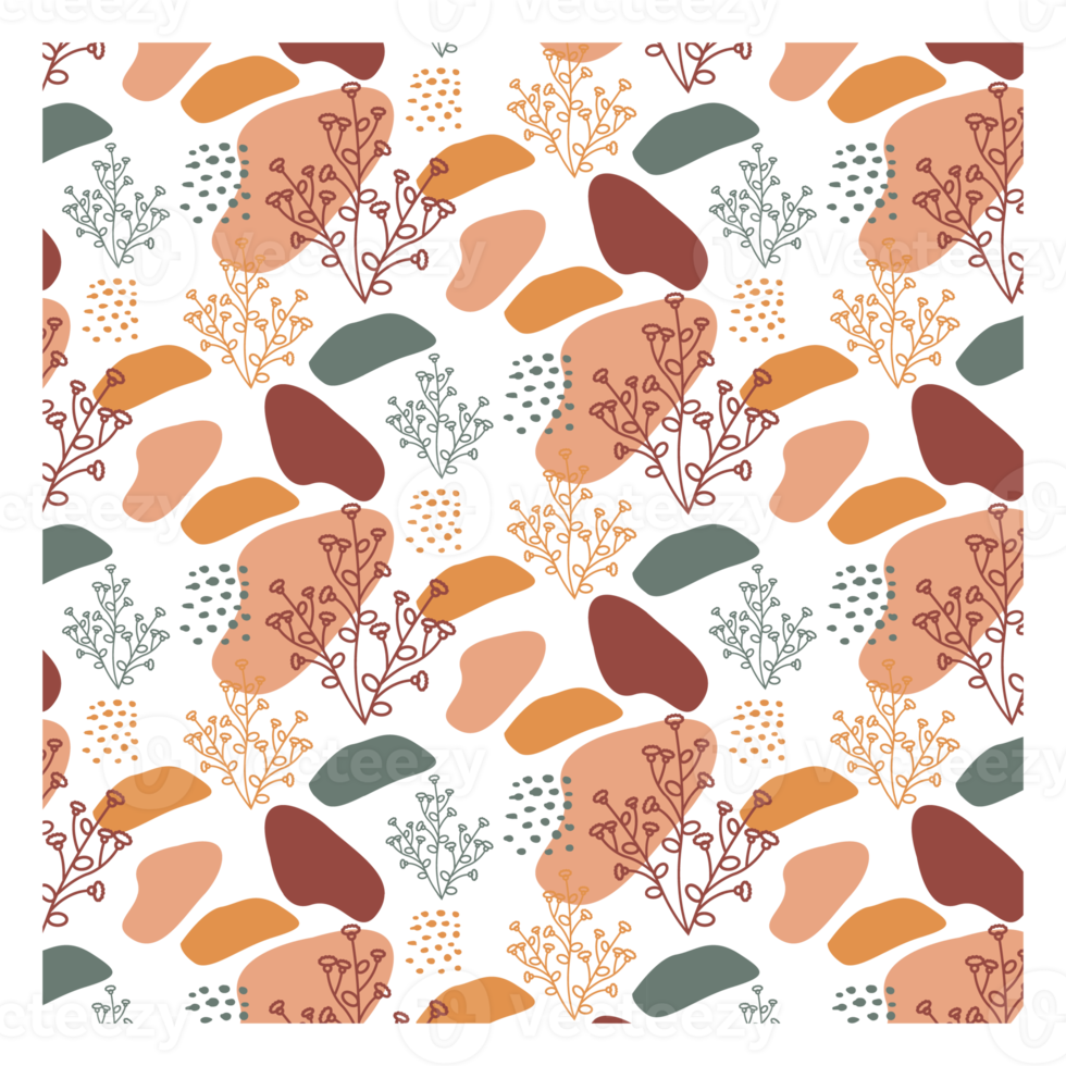 Boho Blob Shape and Floral Seamless Pattern png