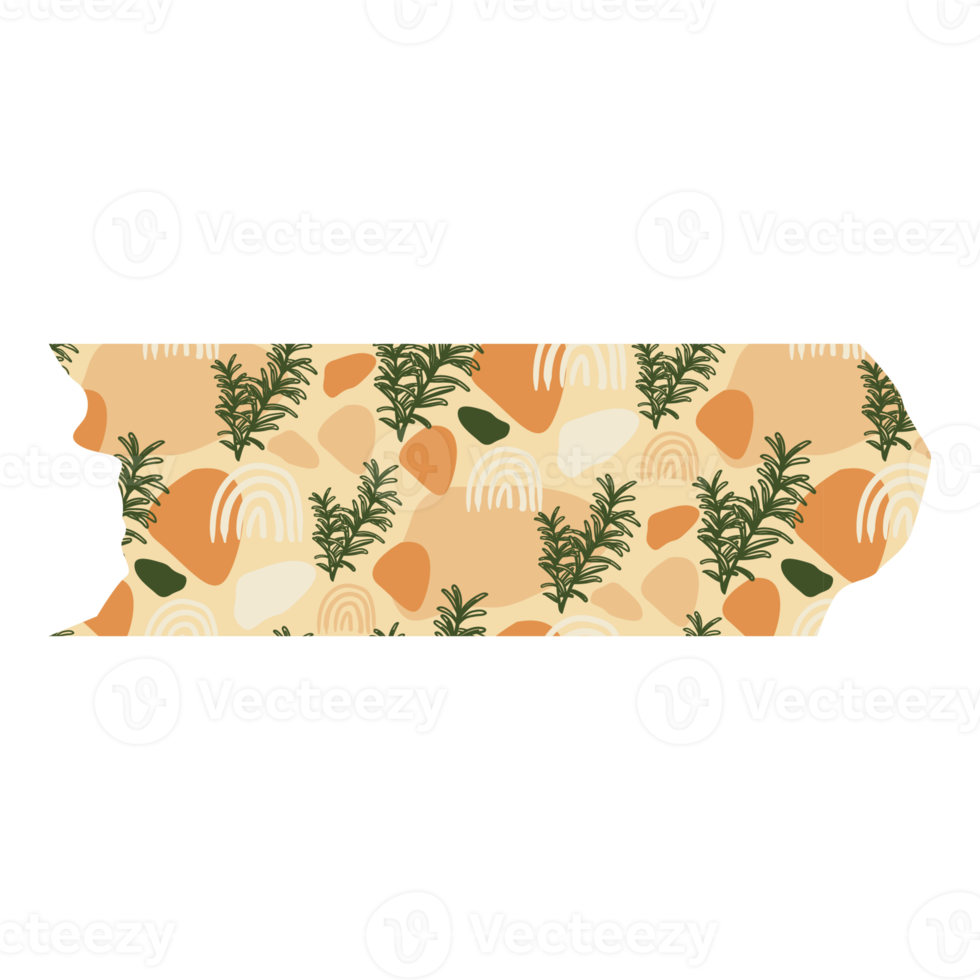 Boho Blob Shape and Floral Pattern Washi Tape png