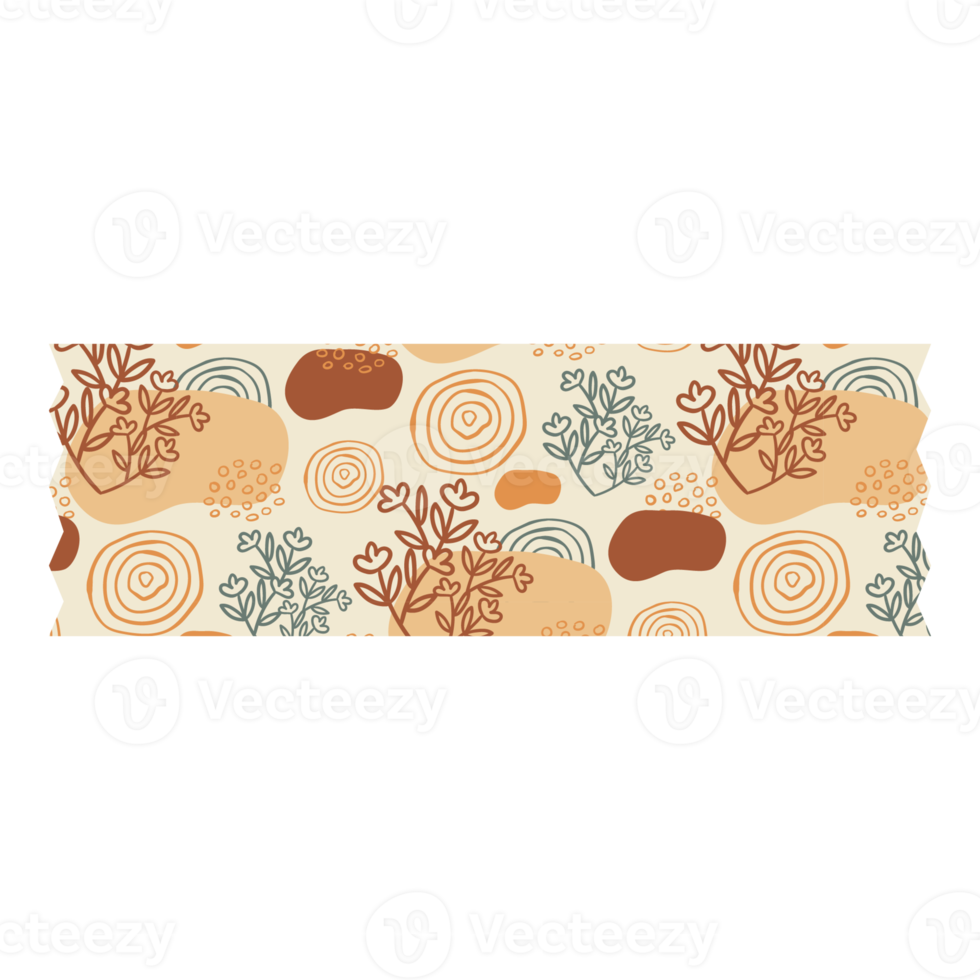 Boho Blob Shape and Floral Pattern Washi Tape png