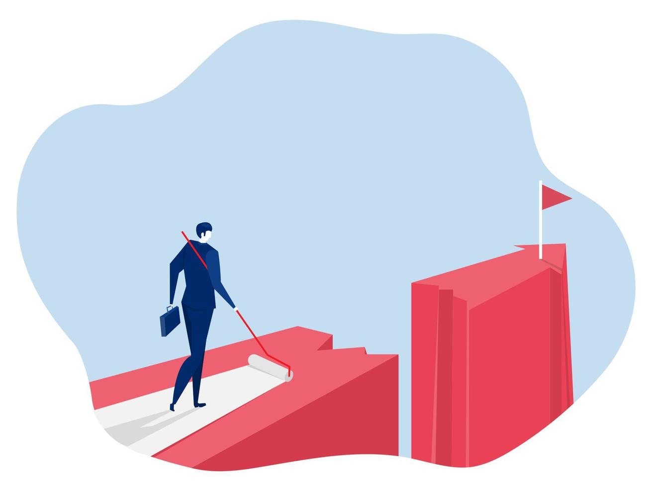 businessman walks his path to success with paint roller way ,find ways to bridge the gap, business ideas overcome difficulties concept vector illustrator