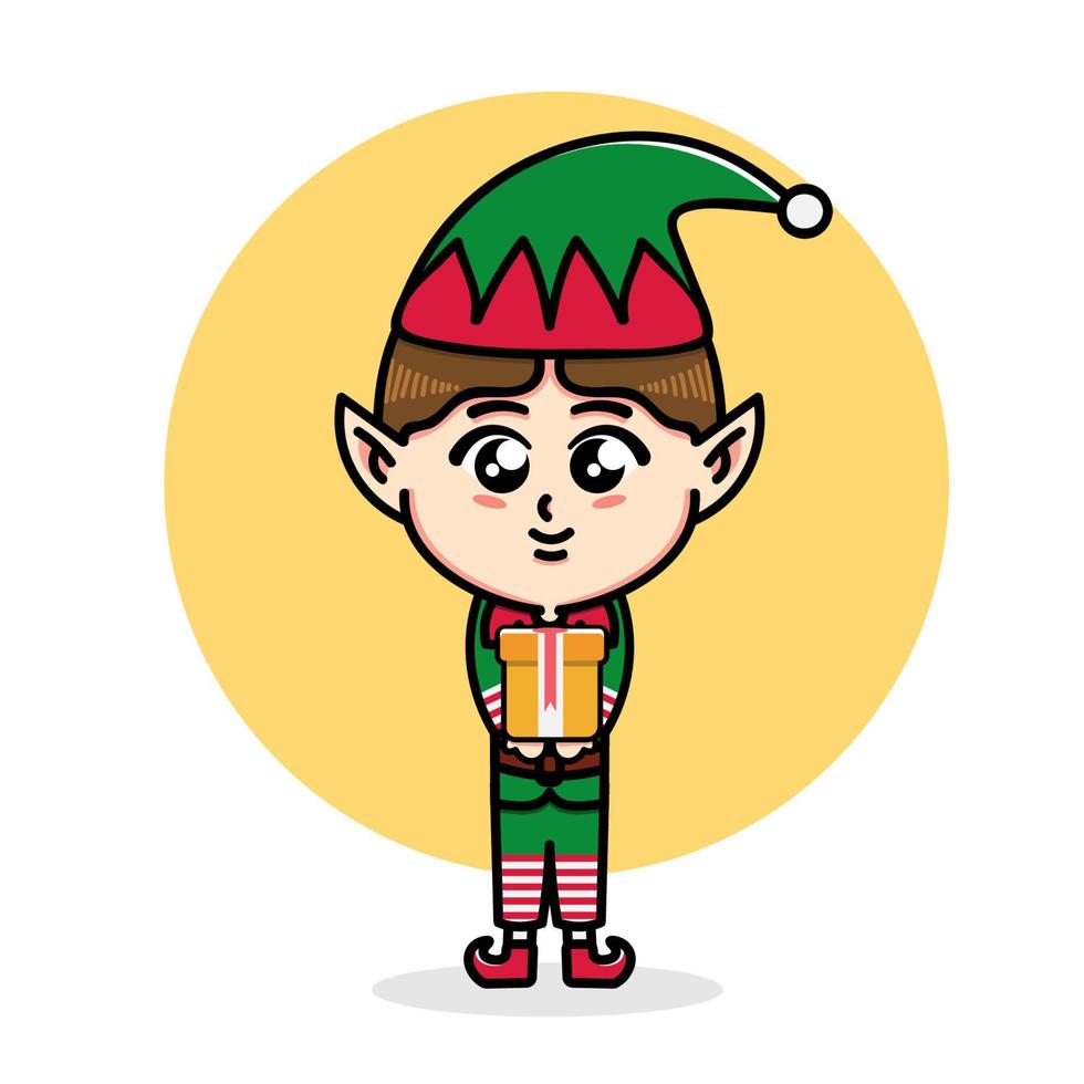 cute elf character design brings christmas gifts vector