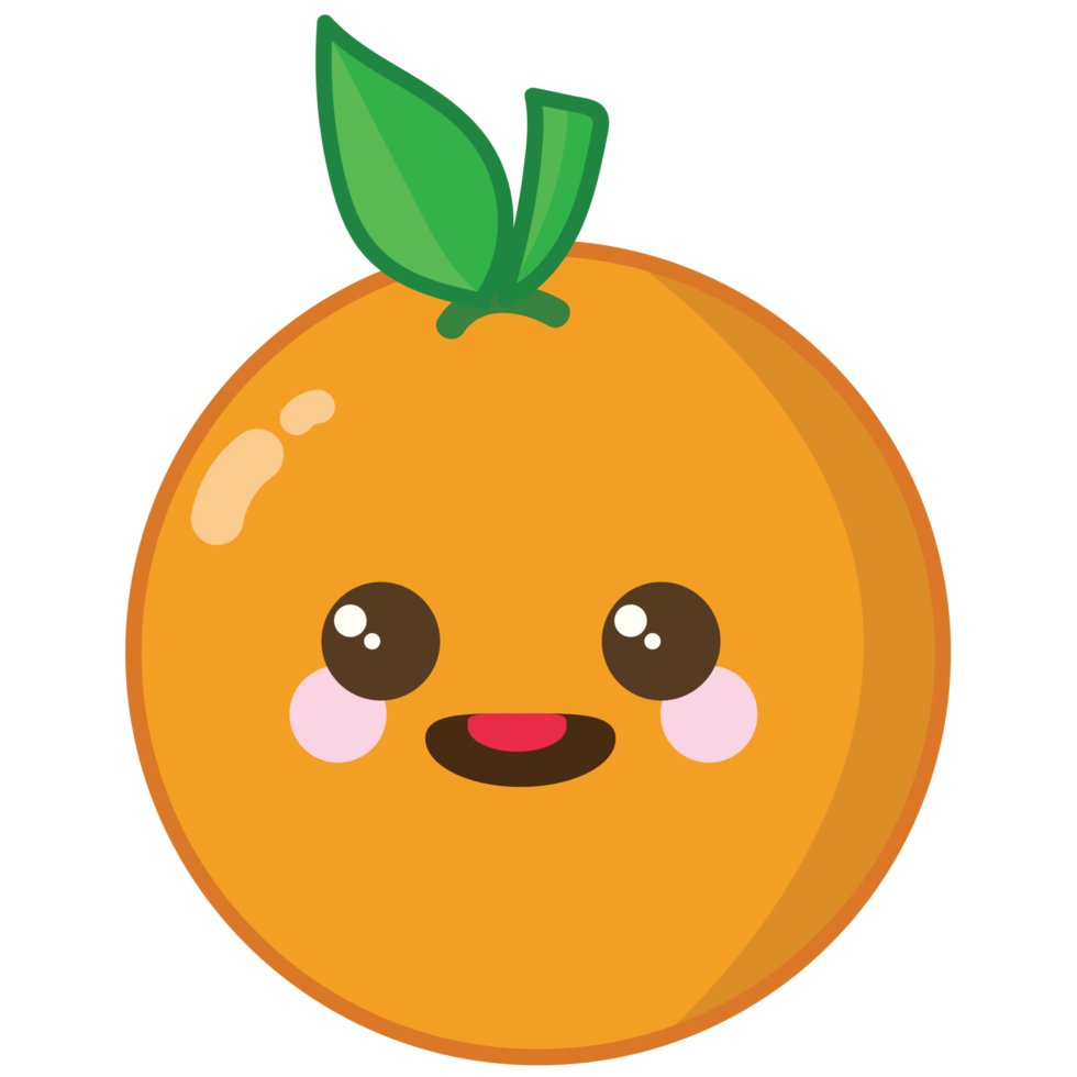 Smile orange fruit with green leaf on transparent background png