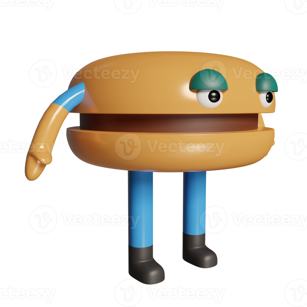 Personnage de burger illustration rendu 3d png