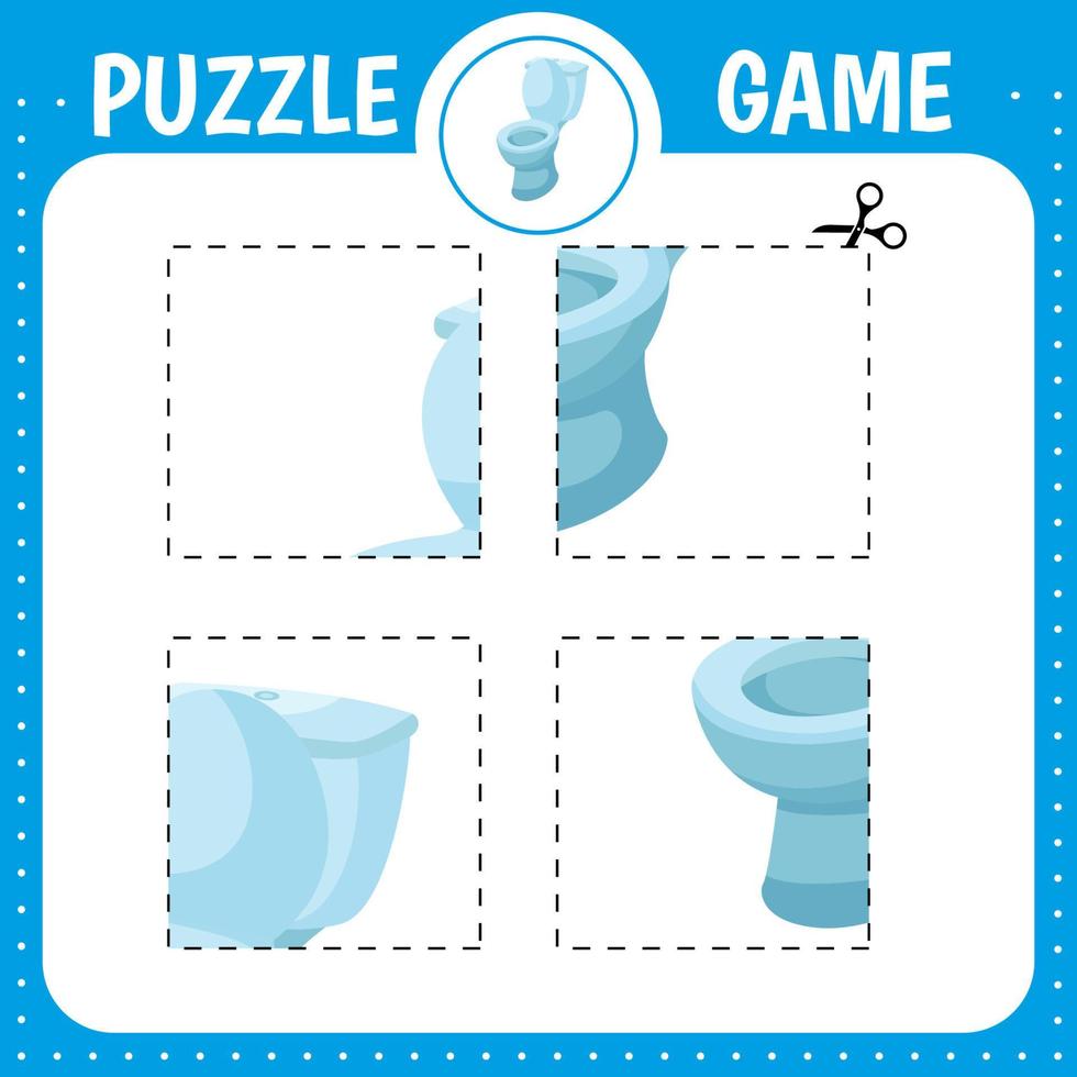 Puzzle game for kids. Cut and glue toilet. Cutting practice.  Education developing worksheet. Activity page. vector