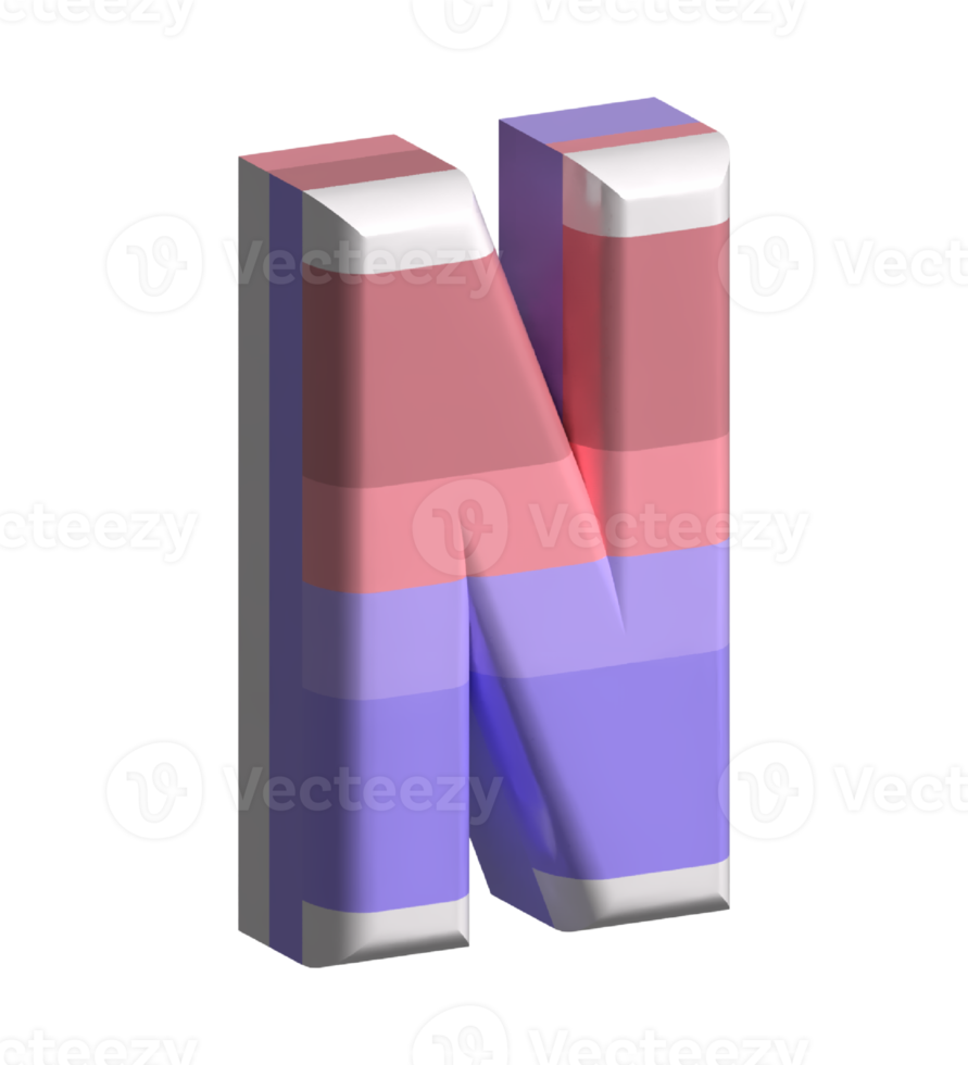 Letter N Round Bevel Shape 3D Render png