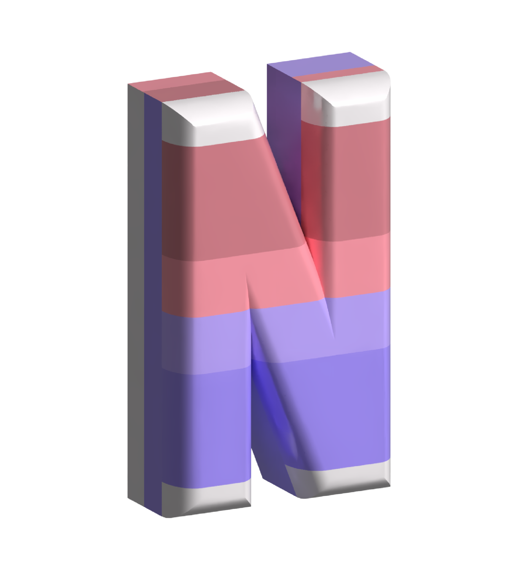 Letter N Round Bevel Shape 3D Render 11459914 PNG