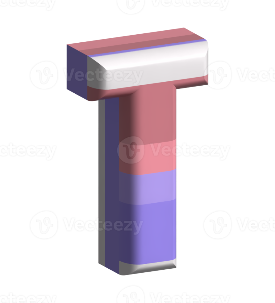 Letter T Round Bevel Shape 3D Render png