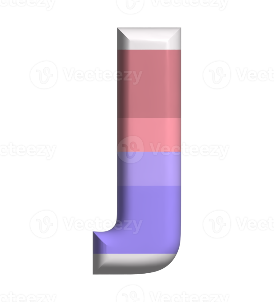 letra j 3d render vista frontal png