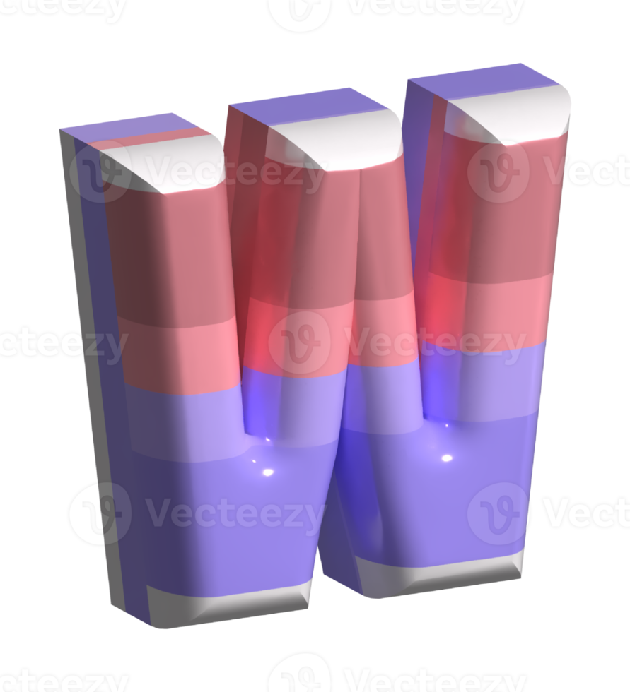 Letter W Round Bevel Shape 3D Render png
